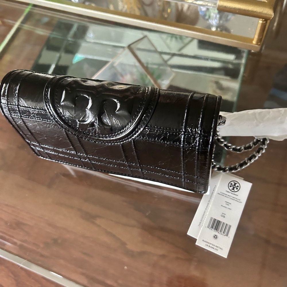 Tory Burch Black Leather Chain Wallet